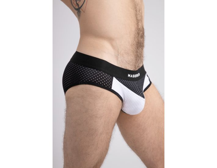 Maskulo Classic Mesh Brief in Black/white